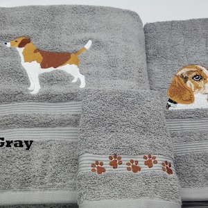 Beagle - Embroidered Towels - Choose Size of Set & Towel Color - Bath Sheet, Bath Towel, Hand Towel and Washcloth