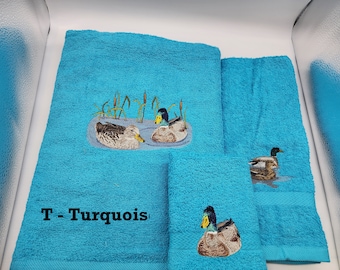 Ducks - Order Set or Individually - Pick Towel Color - Embroidered Towels - Bath Sheet, Bath Towel, Hand Towel & Washcloth