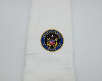 In Stock - Ready To Ship - Military - Navy on White - Embroidered Hand Towel - Free Shipping
