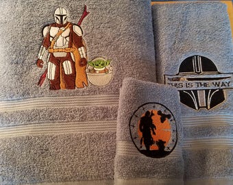 Mandalorian  - Embroidered Towels - Pick Your Size of Set and Color of Towels