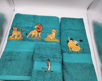 Lion King -Embroidered Towels- Order Set or Individually - Pick Color of Towel - Bath Sheet, Bath Towel, Hand Towel and Washcloth