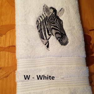 Zebra - Embroidered Hand Towels - Order One or More - Bathroom Decoration