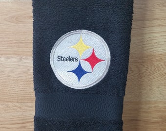 In Stock - Ready To Ship - Steelers on Black  - Embroidered Hand Towel - Free Shipping