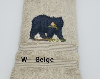 Black Bear  - Embroidered Hand Towels - Bathroom Decor - Choose Towel Color - Order One or More - Free Shipping