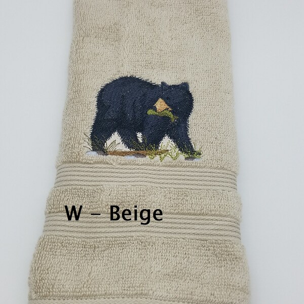 Black Bear  - Embroidered Hand Towels - Bathroom Decor - Choose Towel Color - Order One or More - Free Shipping