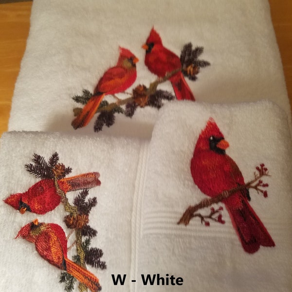 Redbirds - Cardinals - Embroidered Towels - Pick Size of Set & Color of Towels - Bath Sheet, Bath Towel, Hand Towel and Washcloth