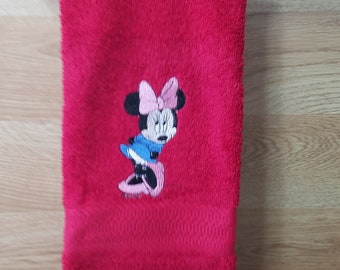 In Stock - Ready To Ship - Minnie Mouse on Red - Embroidered Hand Towel - Free Shipping
