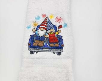 Gnome Summer Truck - Embroidered Hand Towels - Order One or More -  Bathroom Decoration