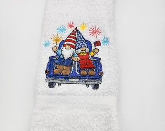 Gnome Summer Truck - Embroidered Hand Towels - Order One or More -  Bathroom Decoration - Free Shipping