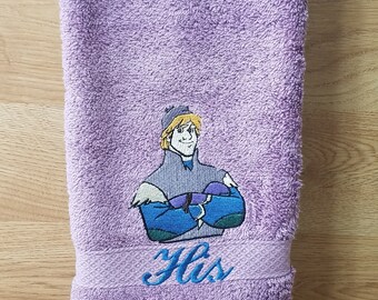 In Stock - Ready To Ship - Frozen  Sven His on Lavender - Embroidered Hand Towel - Free Shipping
