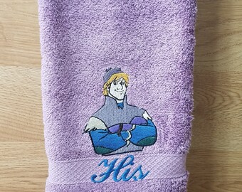 Frozen  Sven His on Lavender - Embroidered Hand Towel -In Stock - Ready To Ship