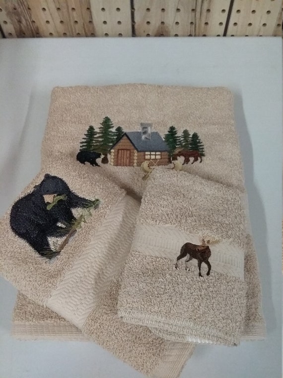 Cabin In The Woods Embroidered Bath Towel Set Bath Towel Etsy
