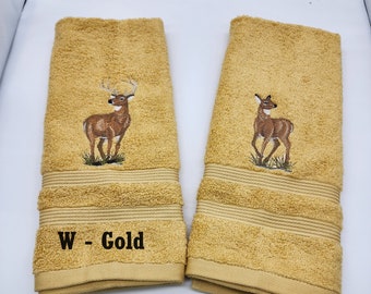 Deer - Buck & Doe Embroidered Hand Towels - Get Pair or Individual Towels - Free Shipping