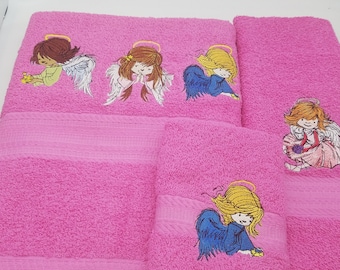 Child Angels -Embroidered Towels - Bath Sheet, Bath Towel, Hand Towel and Washcloth - Pick Towel Color - Order Set or Individually