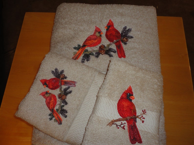 Redbirds Cardinals Embroidered Bath Towel Set Bath Etsy