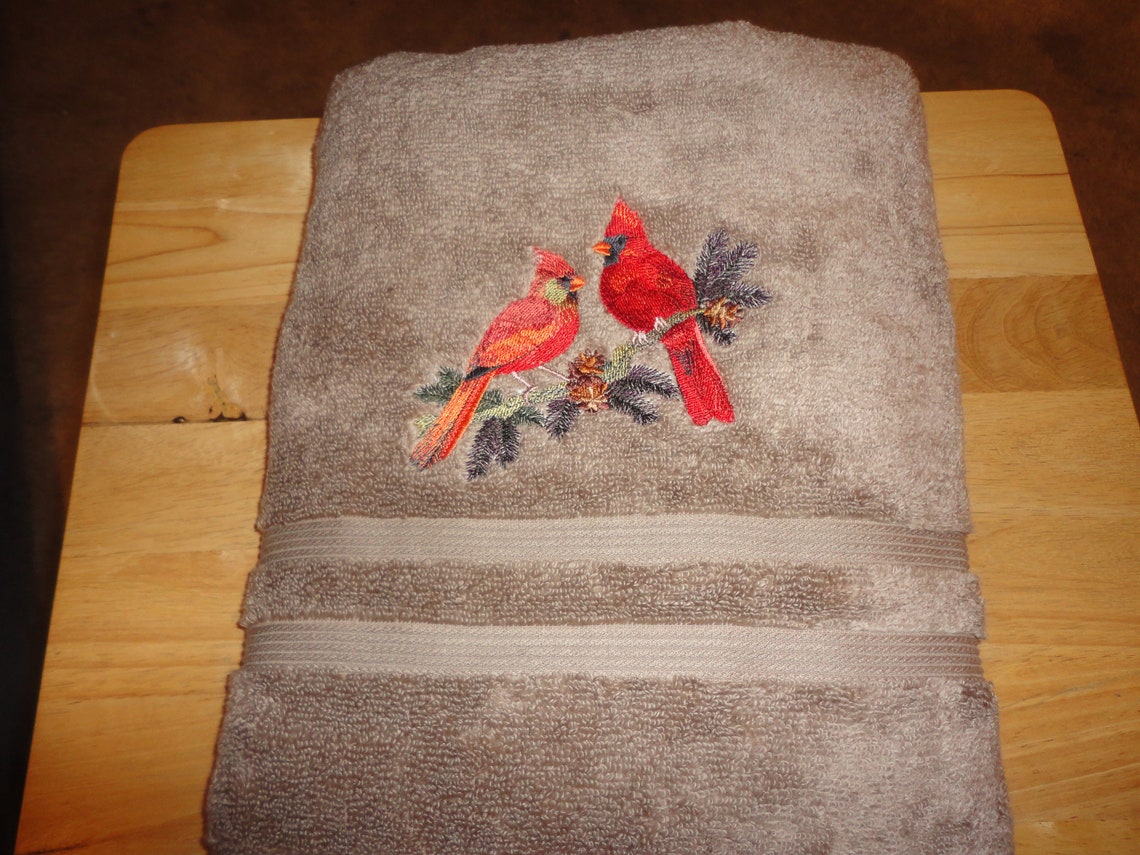 Redbirds Cardinals Embroidered Bath Towel Set Bath Etsy