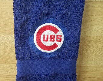 Chicago Cubs on Navy Blue  - Embroidered Hand Towel - In Stock - Ready To Ship