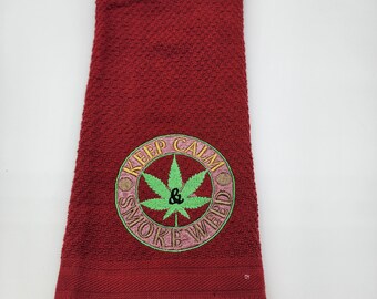 Keep Calm Smoke Weed - Embroidered Cotton Kitchen Towel