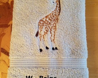 Giraffe  - Embroidered Hand Towel - Buy One or More - Free Shipping