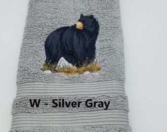 Black Bear  - Embroidered Hand Towels - Order One or More - Bathroom Decoration - Free Shipping