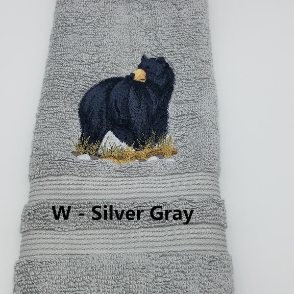 Black Bear  - Embroidered Hand Towels - Order One or More - Bathroom Decoration - Free Shipping