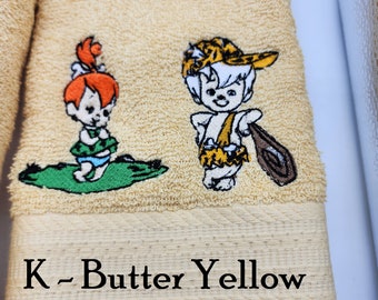 Flintstones - BamBam & Pepples - Embroidered Hand Towels - Choose Towel Color - Order One or More - Free Shipping