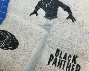 Black Panther - EmbroideredTowels - Bath Sheet, Bath Towel, Hand Towel and Washcloth - Pick Towel Color - Order Set or Individually