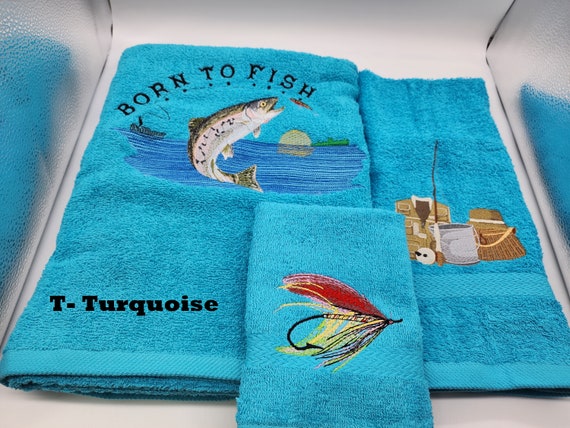 Fly Fishing Trout Born to Fish Pick Your Size of Set and Towel Color Bath  Sheet, Bath Towel, Hand Towel & Washcloth Free Shipping 
