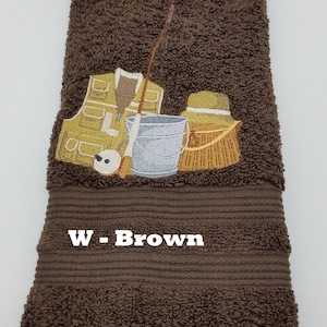 Fly Fishing Equipment - Embroidered Hand Towel - Pick Color of Towel - Order One or More - Bathroom Decor