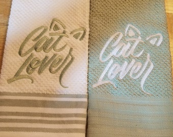 Cat Lover - Embroidered Cotton Kitchen Towel - Get One Towel or More
