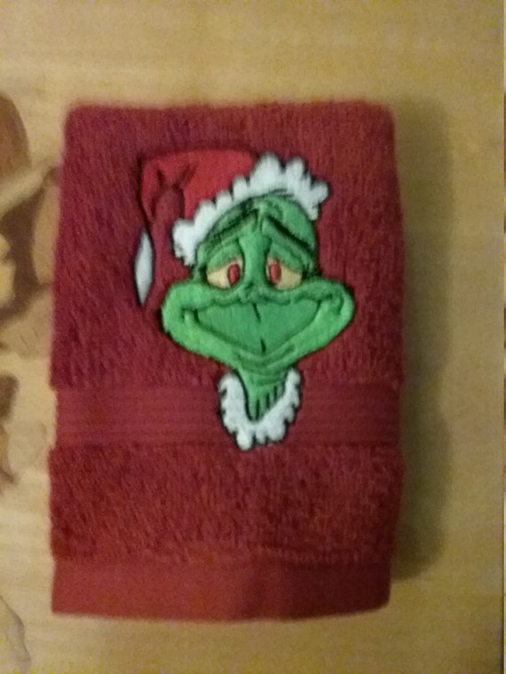 The Mean Grinch Embroidered Velour Hand Towel Red Towel
