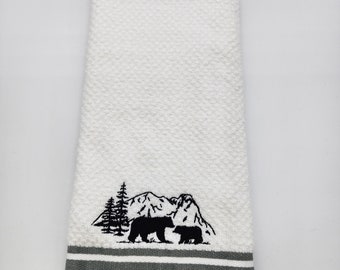 Black Bear Silhouette  - Embroidered Cotton Kitchen Towel