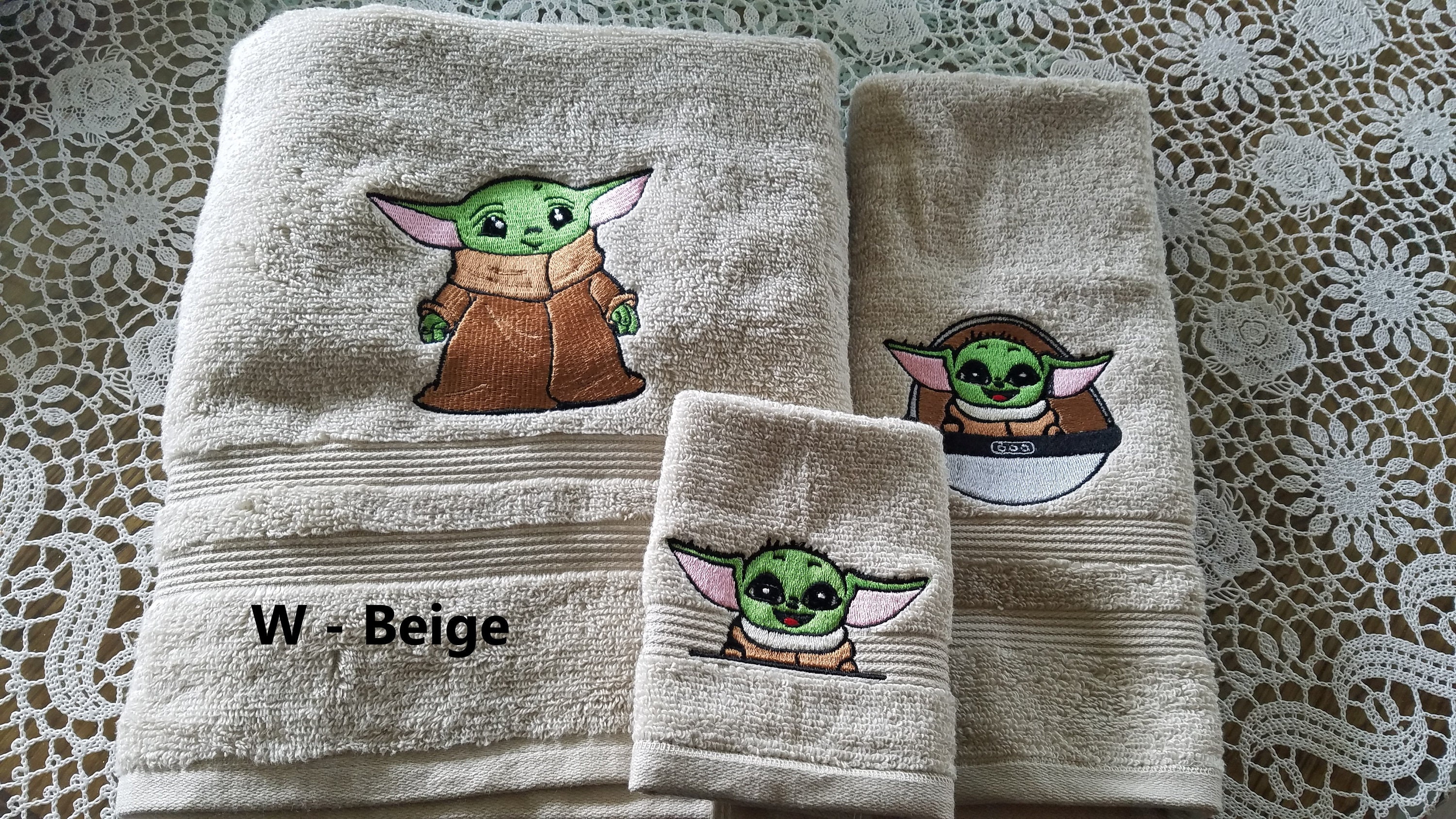 Baby Yoda Embroidered Towels Choose Your Size of Set and Color
