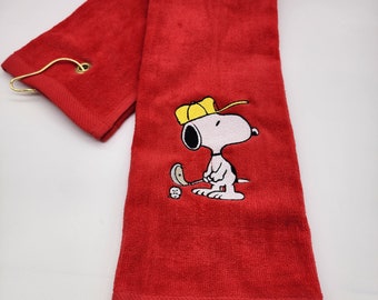 Snoopy - Pick Your Color of Towel - Embroidered Golf Towel - Tri-Fold, Grommet, Hook - Free Shipping