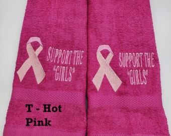 Save The Girls Breast Cancer - Embroidered Hand Towel - Pick Color of Towel - Order One or More - Bathroom Decor -   Free Shipping