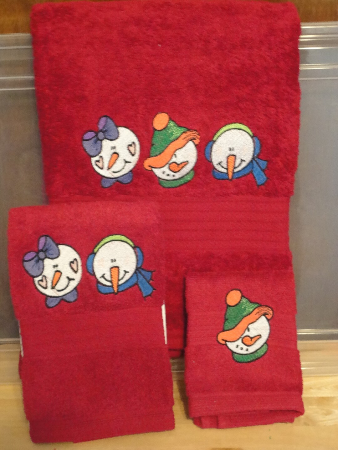 Snowmen Faces Embroidered Bath Towel Set Bath Towel Hand Etsy