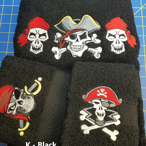 Pirates - Embroidered Bath Towel Set - Bath Towel, Hand Towel and Washcloth - FREE SHIPPING - Order Set or Individually