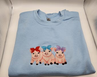 Country Pig Trio in Banadana Embroidered Sweatshirt - Pick Your Size (SM - 5 XL) and Color