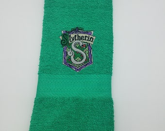 In Stock - Ready To Ship - Harry Potter - Slytherin on Green - Embroidered Hand Towel - Free Shipping