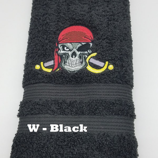 Pirate- Embroidered Hand Towels - Pick Color of Towel - Order One or More - Free Shipping
