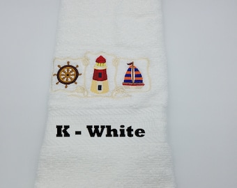 Nautical - Embroidered Hand Towels - Choose Towel Color - Order One or More - Free Shipping