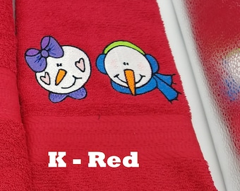Snowman Faces - Embroidered Hand Towels - Choose Towel Color - Order One or More