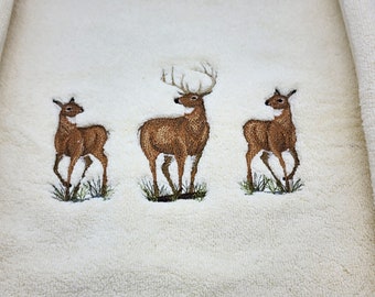 Deer Trio Embroidered Bath Mat - Embroidered Directly on Bath Mat - Free Shipping