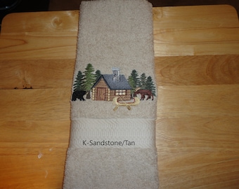 Cabin Scene - Embroidered Hand Towels - Order One or More - Free Shipping