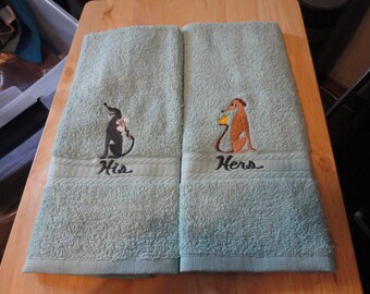 Embroidered His/Her Hand Towels - Elegant Dogs - Free Shipping