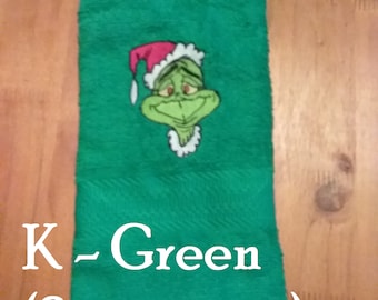 Embroidered Hand Towel - Grinch Face - Christmas Hand Towel - Bathroom Decoration - Decorated Towel - Free Shipping