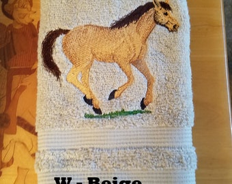 Brown Horse - Embroidered Hand Towel - Pick Color of Towel - Order One or More