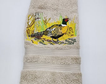 Pheasants - Embroidered Hand Towel - Choice of Towel Color - Face Towel - Order One or More