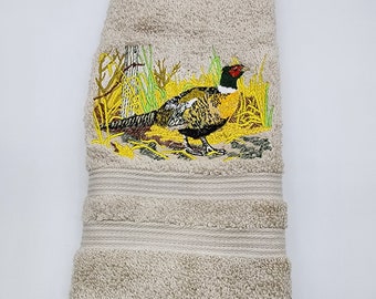 Pheasants - Embroidered Hand Towel - Choice of Towel Color - Face Towel - Order One or More - Free Shipping