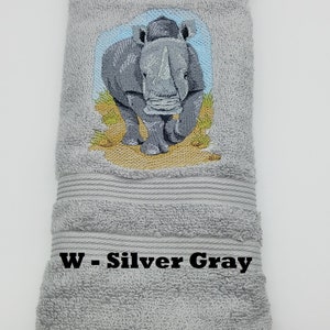 Embroidered Hand Towel - Rhino - Face Towel - Order One or More - Bathroom Decoration